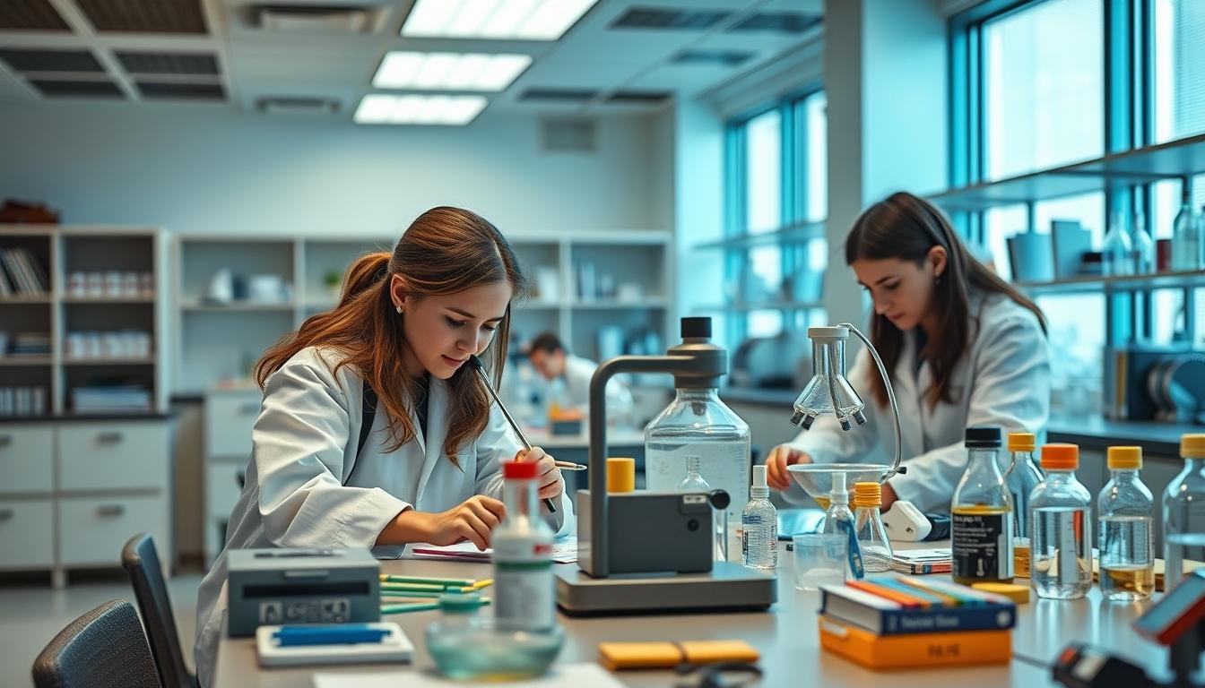 Students working in research laboratory